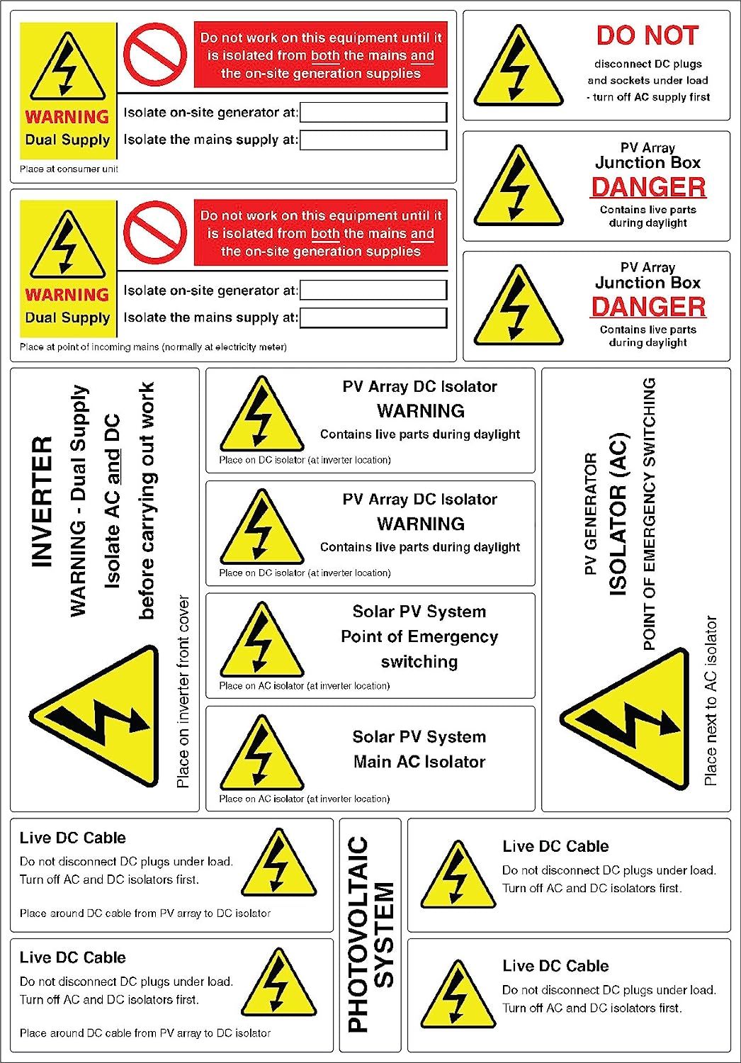 PV on Roof and Hazard Labels Pack